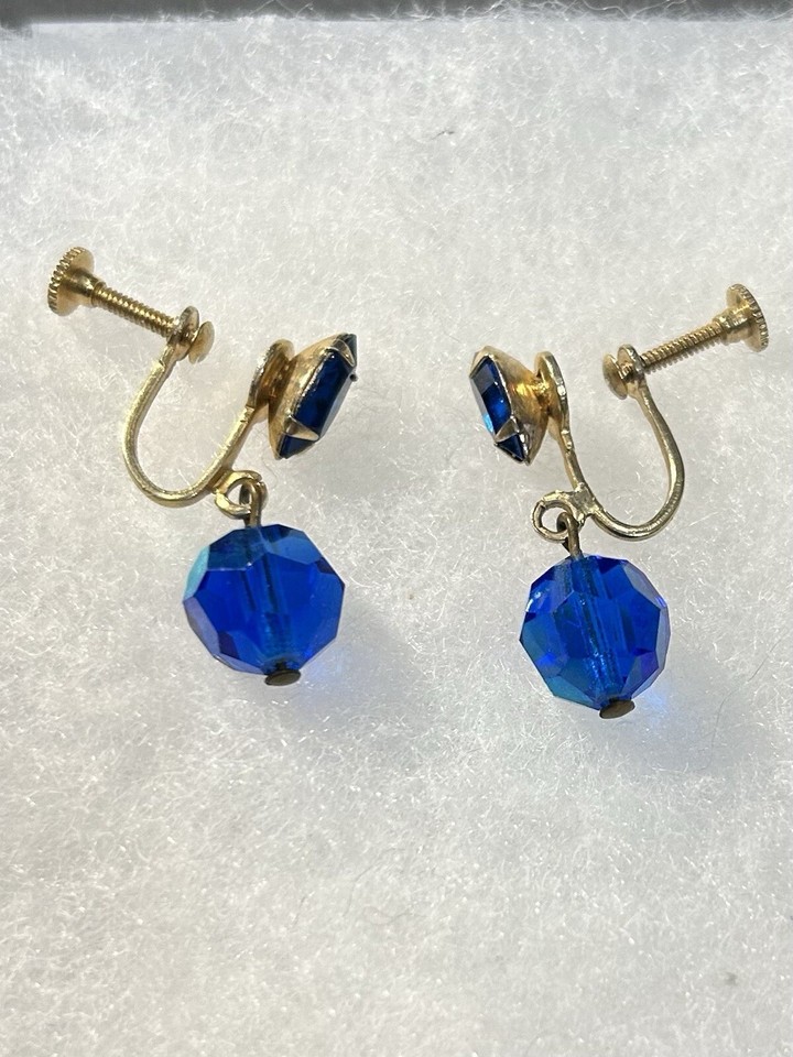 Beautiful Vintage Blue Crystal Screw Back Dangle Earrings. eBay
