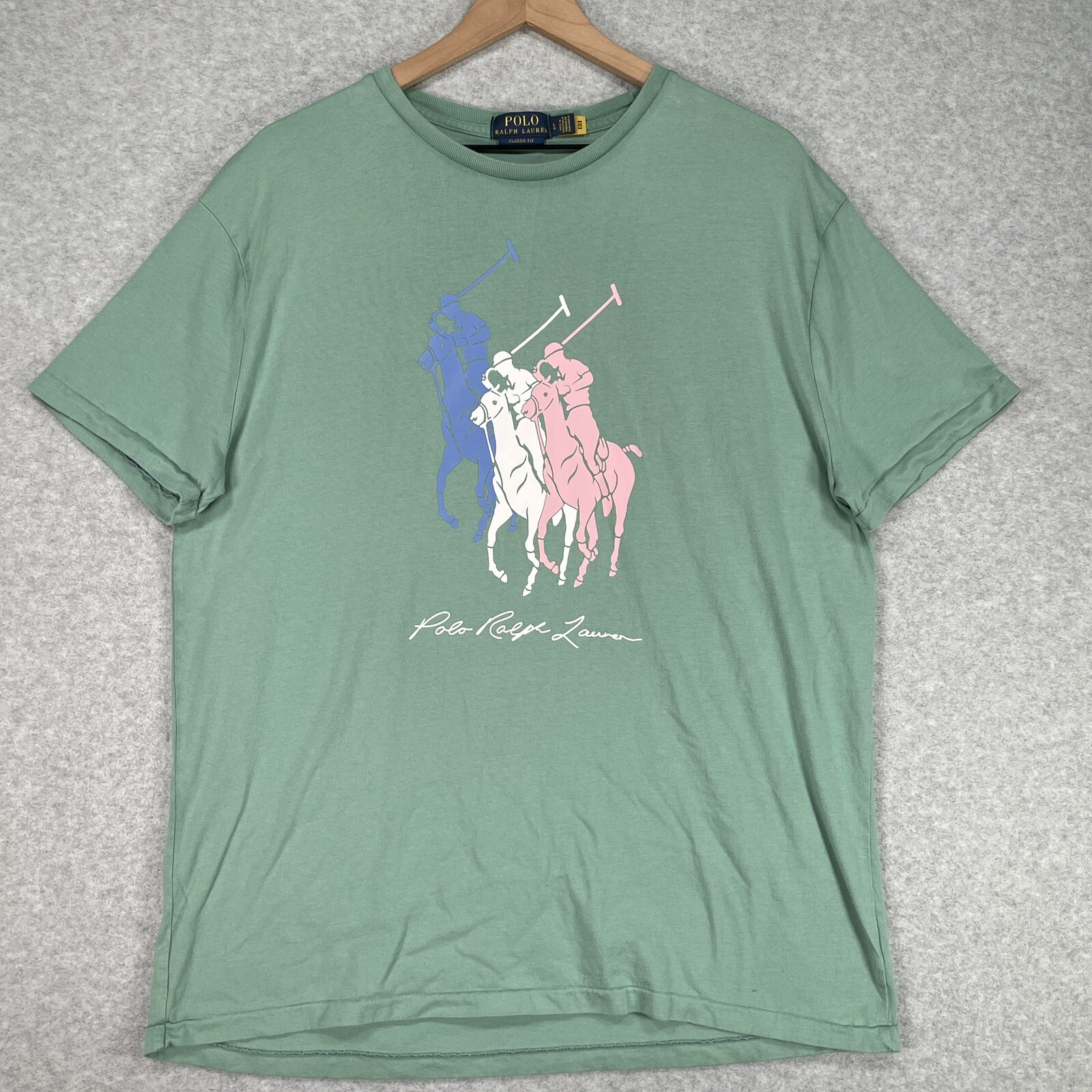 Polo Ralph Lauren camicia L verde vestibilità classica manica corta 3 pony preppy girocollo