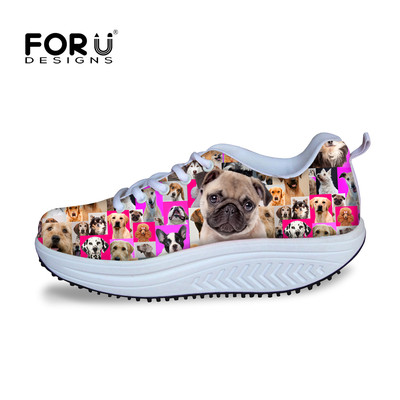 Stylish Girl Breathable High Platform Wedge Sneakers Cute Dog Casual Swing Shoes