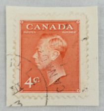 Canada Postage ~ King George VI ~ 4¢ Orange Stamp ~ Posted/Used ~ 1951 ~ B398