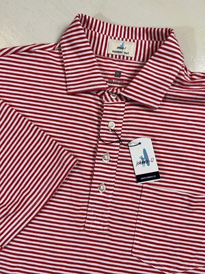 New Johnnie-O Men Size Small Red Striped SS Golf Polo Shirt Cotton / Spandex S