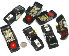 7pc TYCO Ford Mustang POLICE LIGHTS & SIREN! FACTORY DEFECT Slot Car BODY Lot