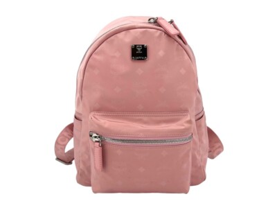 MCM Nylon Rucksack Small Backpack Rosa Silber LogoPrint Altrosa