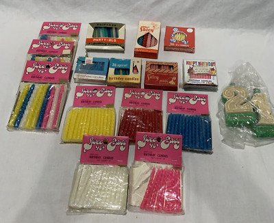 Vintage Birthday Cake Candles twisted and straight colored over 200 some Sealed