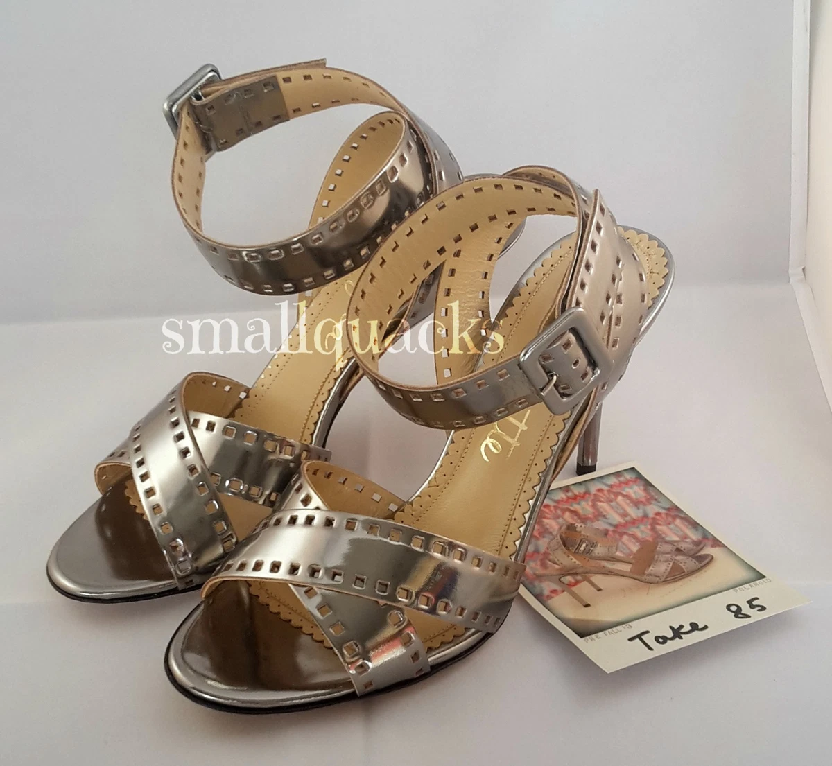BNIB CHARLOTTE OLYMPIA Take 85 Metallic Silver Sandals Heels Aluminium Hollywood