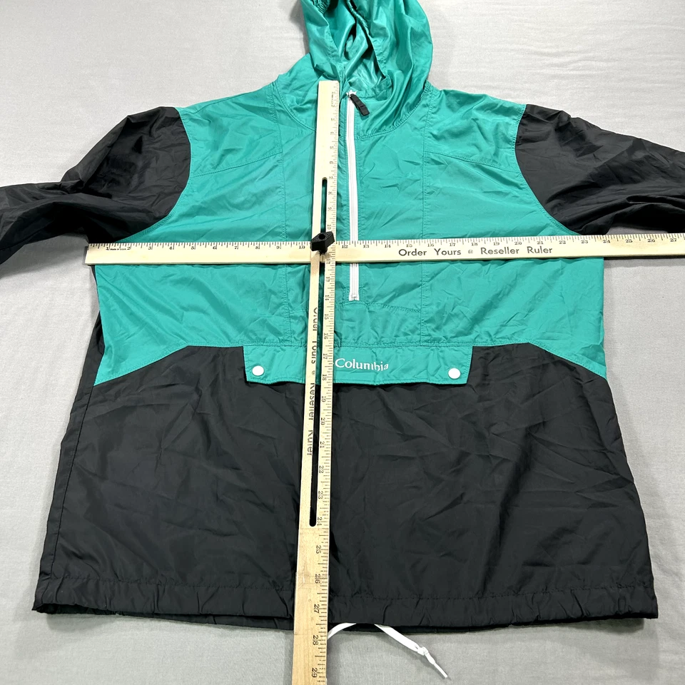 Chaqueta cortavientos Columbia para hombre mediana negra verde azulado con capucha al aire libre senderismo lluvia * Foto 3 de 4