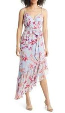 Eliza J Blue Floral  V-Neck Tie Waist Sleeveless Asymmetric Dress Size 8 NWOT