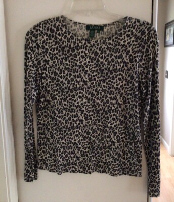 Woman Lauren Ralph Lauren Cheetah Leopard Long Sleeve Top Size S