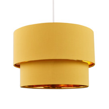 Modern Mustard Ochre Cotton Double Tier Ceiling Shade with Shiny Golden Inner...