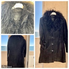 Womens Coat Black Suede Vera Moda Vintage Biba Quant Boho Style Worn On Film Vg