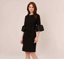 Adrianna Papell DRAPED JERSEY SHORT SHEATH DRESS WITH BELL CUFFS IN BLACK NWT