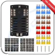 12-Way Waterproof Fuse Block Holder Box With LED Indicator Negative For Car Boat