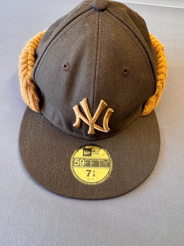 SIZE 7 3/8 WINTER DOG EAR NY NEW YORK YANKEES Brown 59FIFTY FITTED - Picture 2 of 16