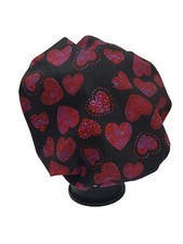 Bouffant surgical scrub hat cap women black dark red hearts love valentines day
