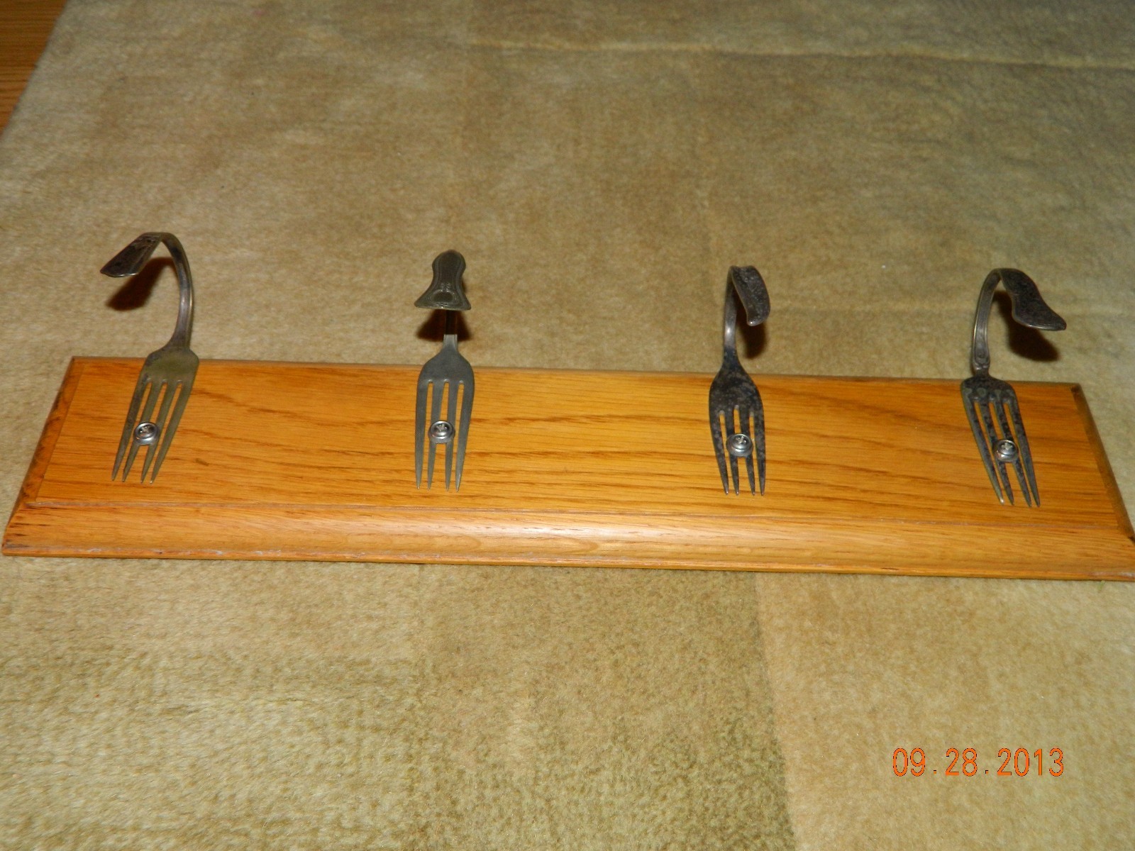 Vintage Bent Forks Wall Coat Hat Hall Rack Homemade Craftsman 18