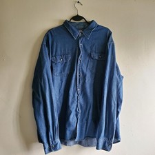 WRANGLER Shirt Mens 2XL Denim Button Up Work Utility Jean Long Sleeve Cotton