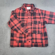 Field & Stream Jacket Mens XL Red Black Wool Plaid Buffalo Check Shirt Jac