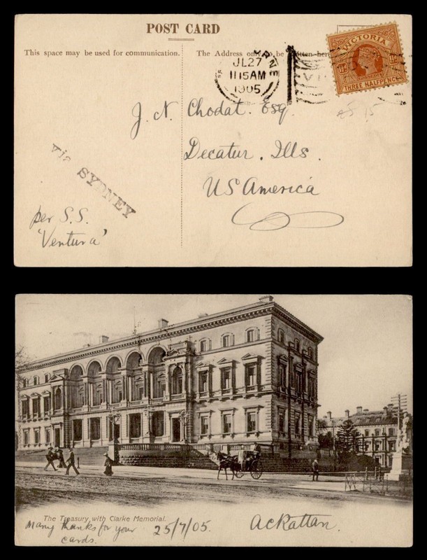 DR WHO 1905 AUSTRALIA VENTURA SHIP POSTCARD TO USA R86124