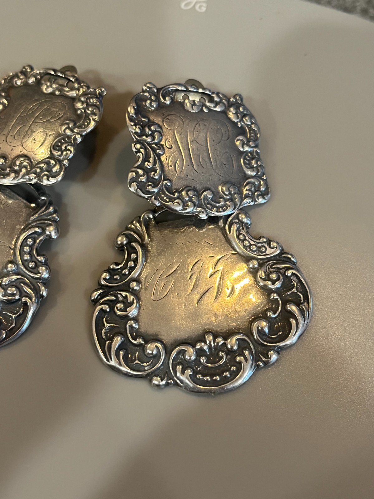 Solid .925 Sterling Silver - Monogram Clip-On Ear… - image 3