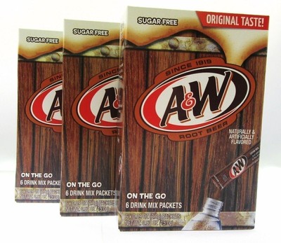 A & W Root Beer ~ Original Taste! ~ 6 Sticks ~ Sugar Free ~ Drink Mix ~ Lot of 3