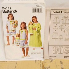 Sz 2 - 5 and 18" Doll Butterick Pattern 6125 Child Doll Pajama Nightgown