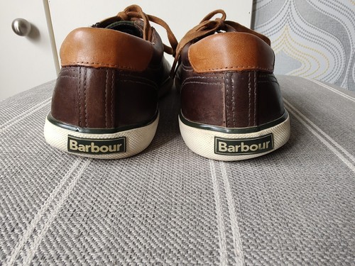 Barbour Brown Leather Country Shoes / Trainers Mens Size Uk 8, Logo On Bottom. - Picture 4 of 21
