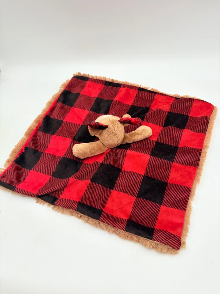 Trend Lab Moose Lovey Red Black Checkered Plush Toy Nursery Soft Squares - Image 2 of 4