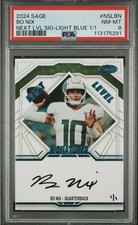 SAGE 2024 Bo Nix Next Level Signatures Light Blue 1/1 Autograph PSA 8