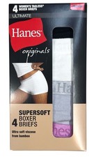 HANES Original Ultimate Women 4-Pack Super Soft Boxer Shorts Briefs Panty Size M