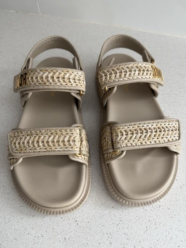 Sandales Dior Dioract Raphia tissées papa beige EU 37,5 US 7,5