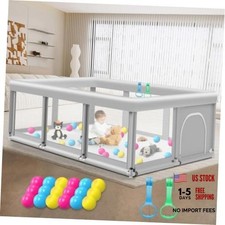 Grey Baby Playpen - 74x50, 74x50x27 Inch - Large for Babies and Toddlers