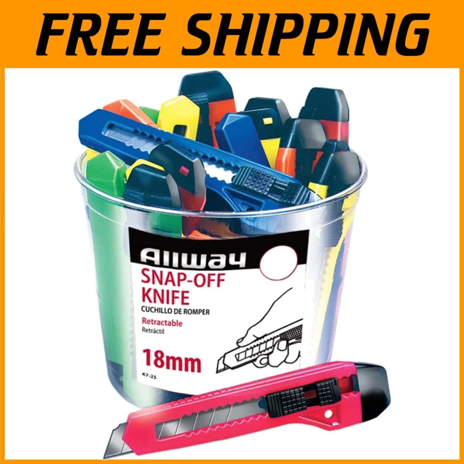 Durable 18mm Snap-Off Knives, 25-Pack