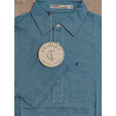 Criquet Men s Players Polo Shirt Blue Heathered Medium Organic Cotton Golf NWT