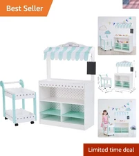 My Dream Bakery Shop: Wooden Dessert Stand & Rolling Cart with 18 Pretend Goods