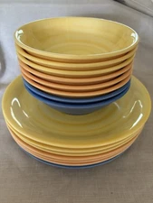 Set of EIGHT Artisan  Luxe Home. Dinner Plates And Salad Bowls.