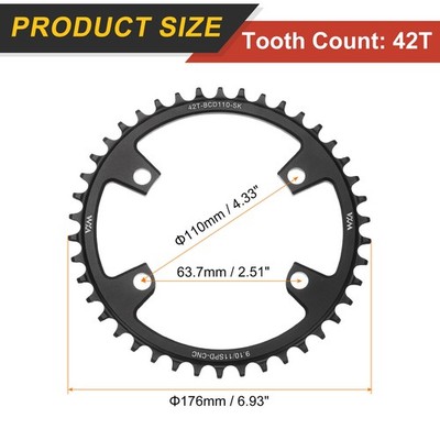 110BCD Bike Chainring 42T 176mm Diameter Round Aluminum Narrow