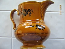 Lord Nelson Pottery England Vintage Brown Floral Pitcher / Vase with Silver Gilt