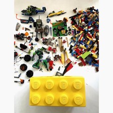 LEGO Mixed Lot w/ Yellow Storage Box, Minifig Parts, Vehicles, Bulk Bricks