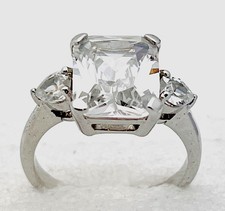 Sterling Silver 925 Prong Set Rectangle Heart CZ Ring Size 7