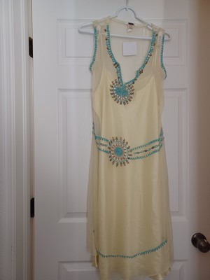 Zoe Womens Size XL sheer Yellow Dress With Slip Embellished Beaded Dress N