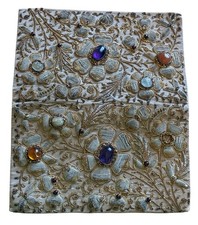 VTG Zardozi Clutch Purse 3D Gold Metallic Silk Embroidery Amethyst Amber Jewels