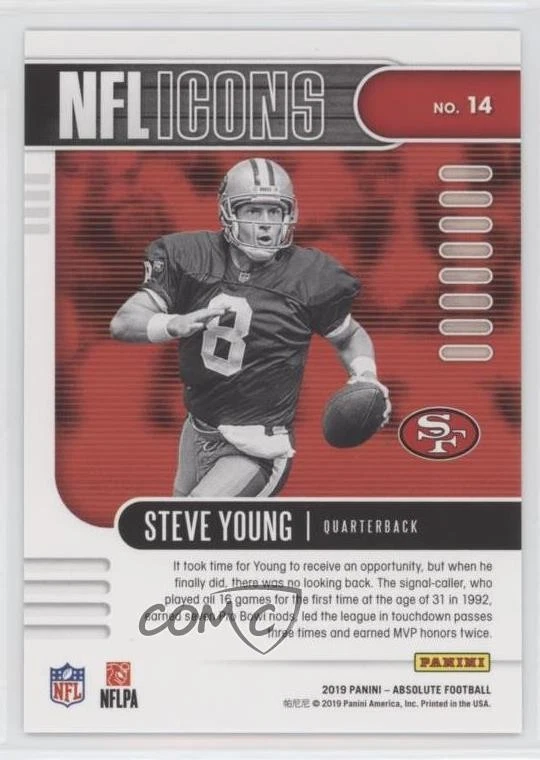 2019 Panini Absolute NFL Icons Green Spectrum /25 Steve Young #14 HOF - Image 2 of 2