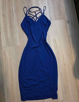 LOVE REPUBLIC Blue Strappy Bodycon Midi Dress V-Neck Zip Size M