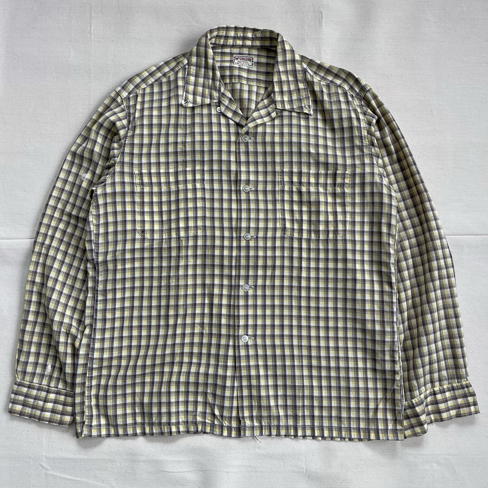 Vintage 50s 60s McGregor Cotton Shadow Plaid Loop Collar Rockabilly Shirt M
