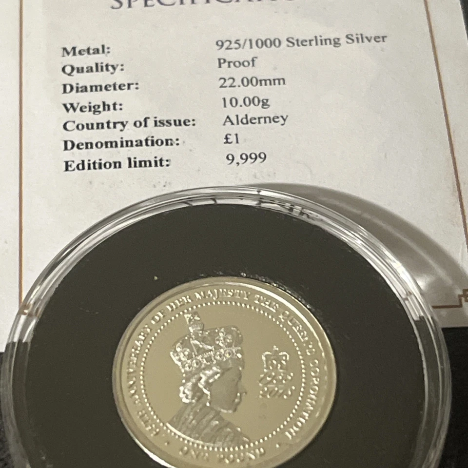 Moneda de 1 £1 prueba de plata maciza del Jubileo de la Coronación de la Reina Foto 3 de 3