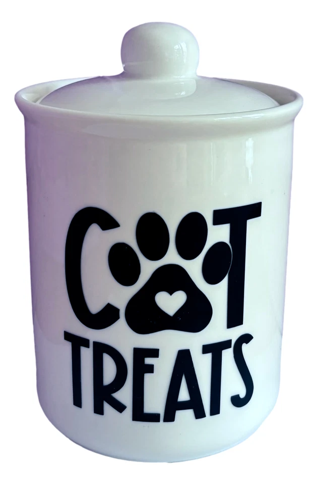 Tarro de golosinas personalizadas para perros ollas de cerámica de porcelana pata blanca y negra Foto 2 de 4