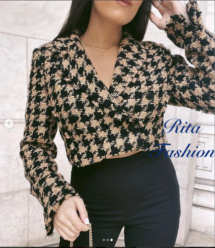 TEXTURED CROPPED BLAZER JACKET CAMEL 