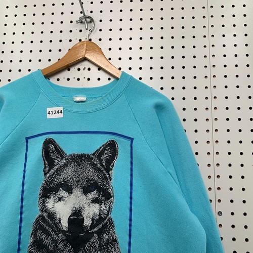 VTG 90s Wolf Nature Crewneck Sweatshirt Mens Large Blue Outdoor Made USA 23x24.5 - Picture 10 of 17