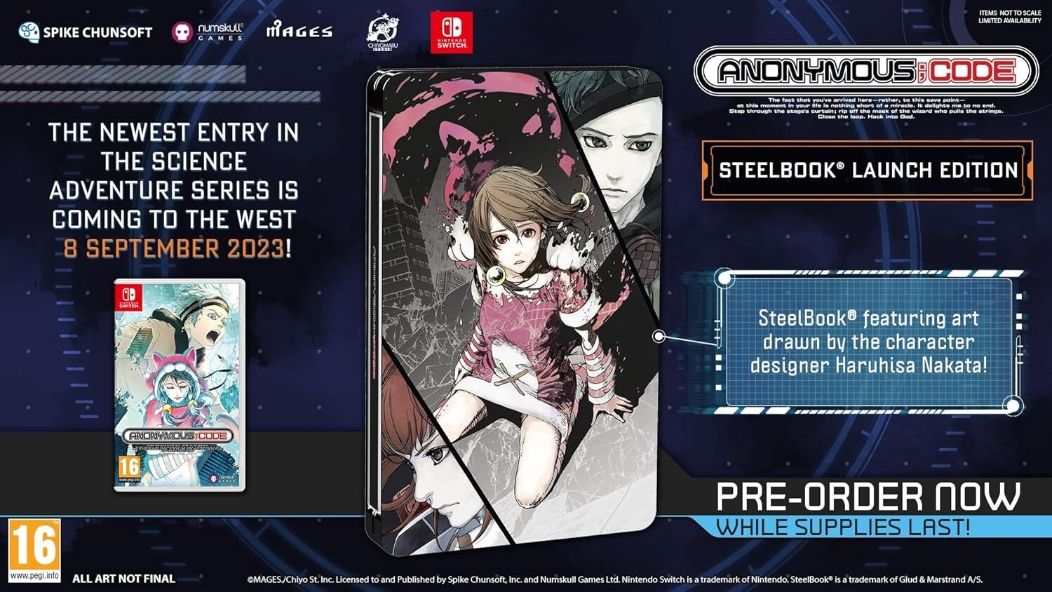 ANONYMOUS;CODE STEELBOOK LAUNCH EDITION NINTENDO SWITCH VISUAL NOVEL SCIFI NUOVO
