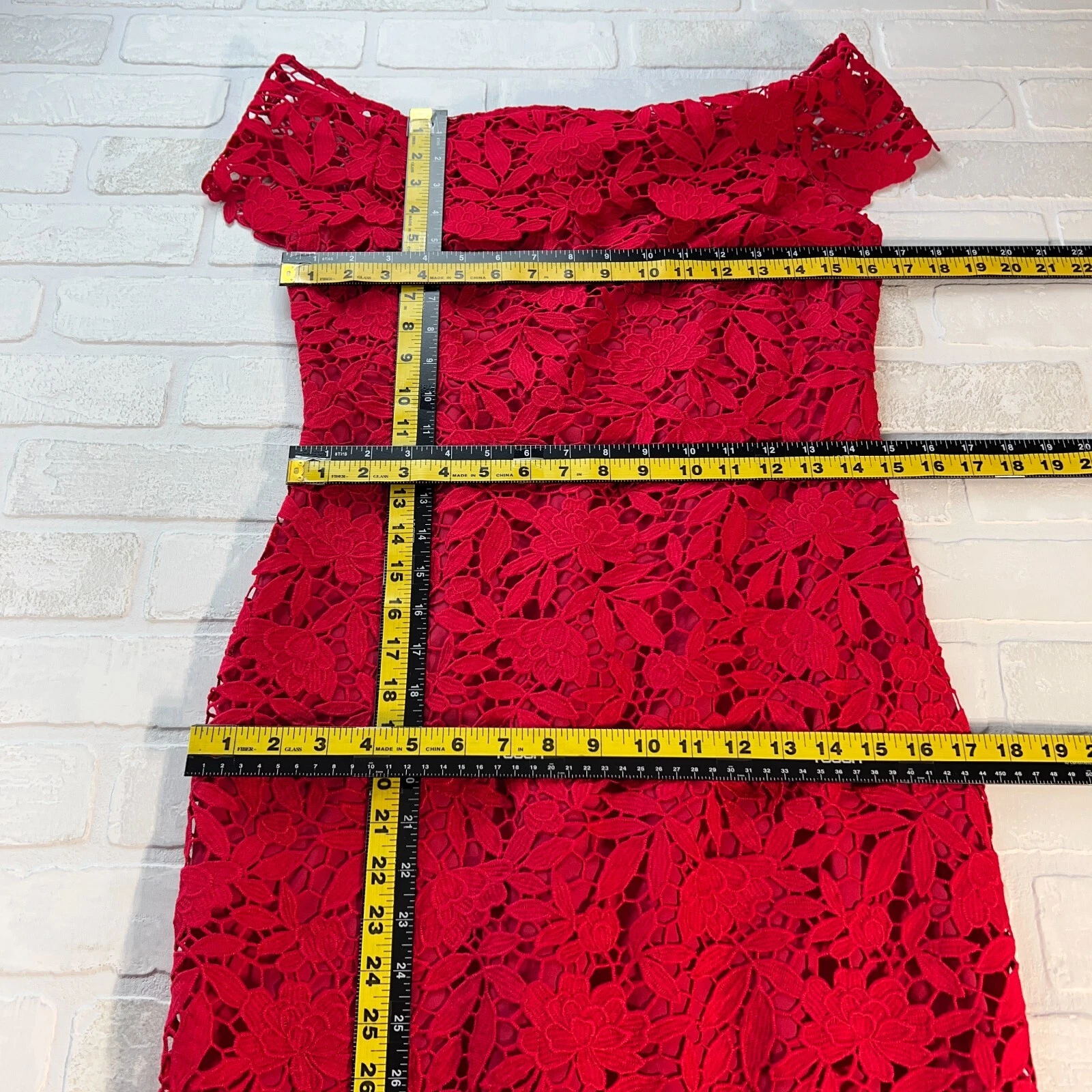 VALENTINO Abito Anthropologie Shoshanna donna 8 rosso pizzo tubino spalle scoperte aderente sexy